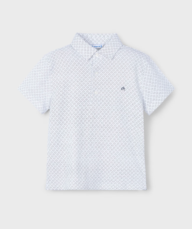 Boy Geometric Print Polo Shirt 3101 - White/Midnight