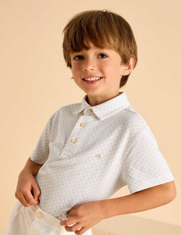 Boy Geometric Print Polo Shirt 3101 - Sand