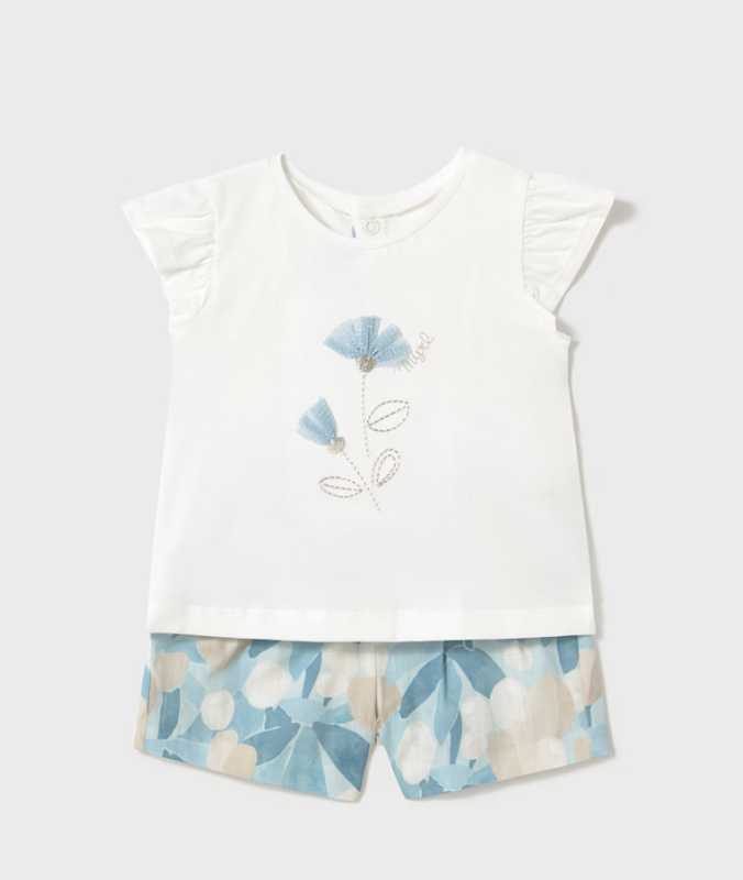 Baby Floral Print Shorts Set 1237 - Sky