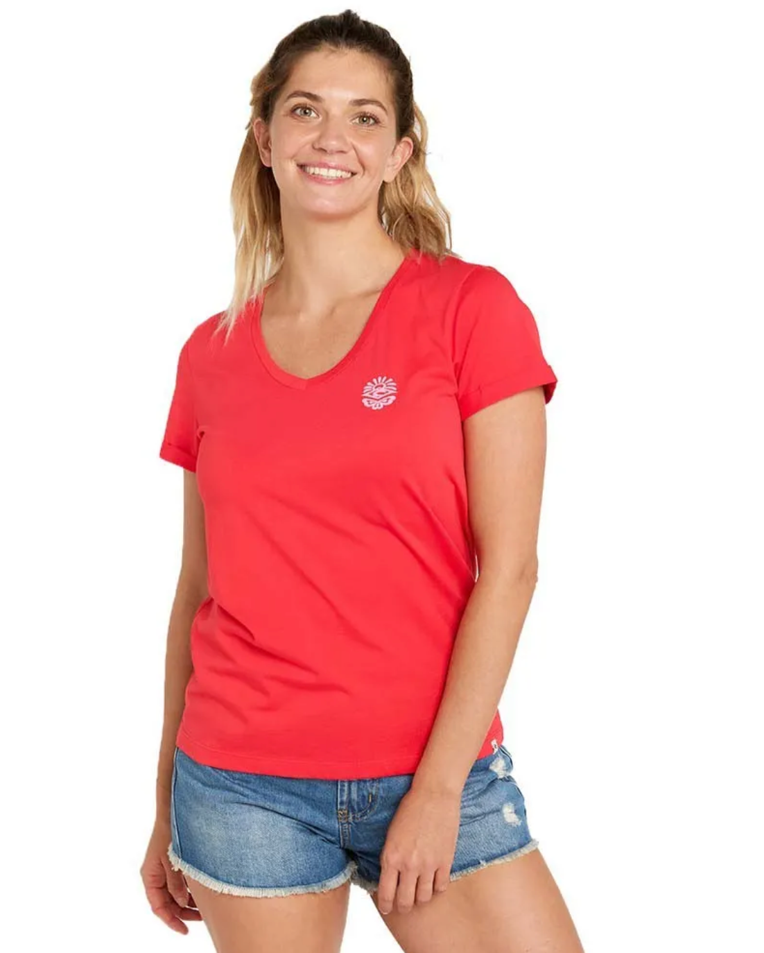 Re-Entry V Neck Short Sleeve Tee - Hibiscus Red