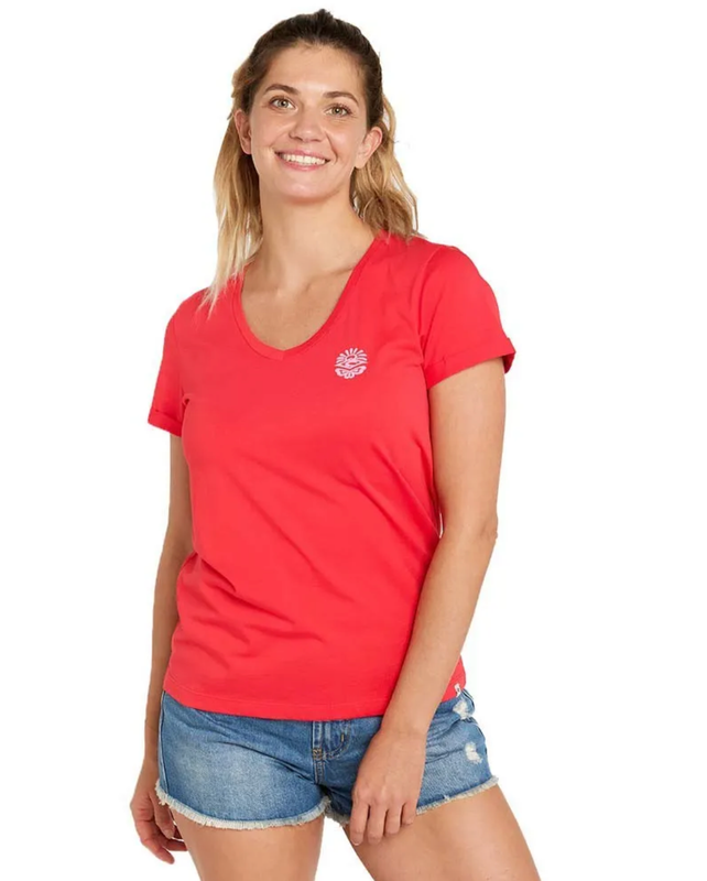 Re-Entry V Neck Short Sleeve Tee - Hibiscus Red