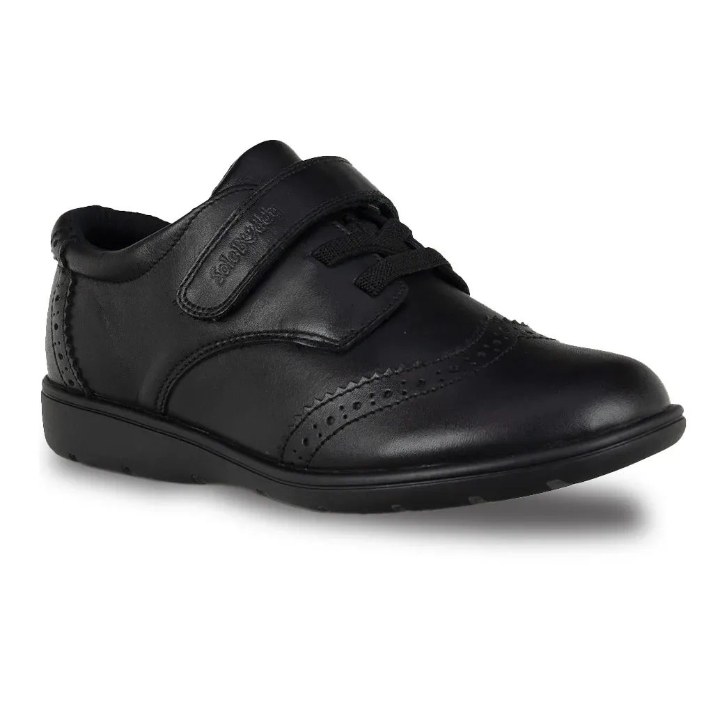 Carina Black Leather Lace Up &amp; Touch Tape Shoes