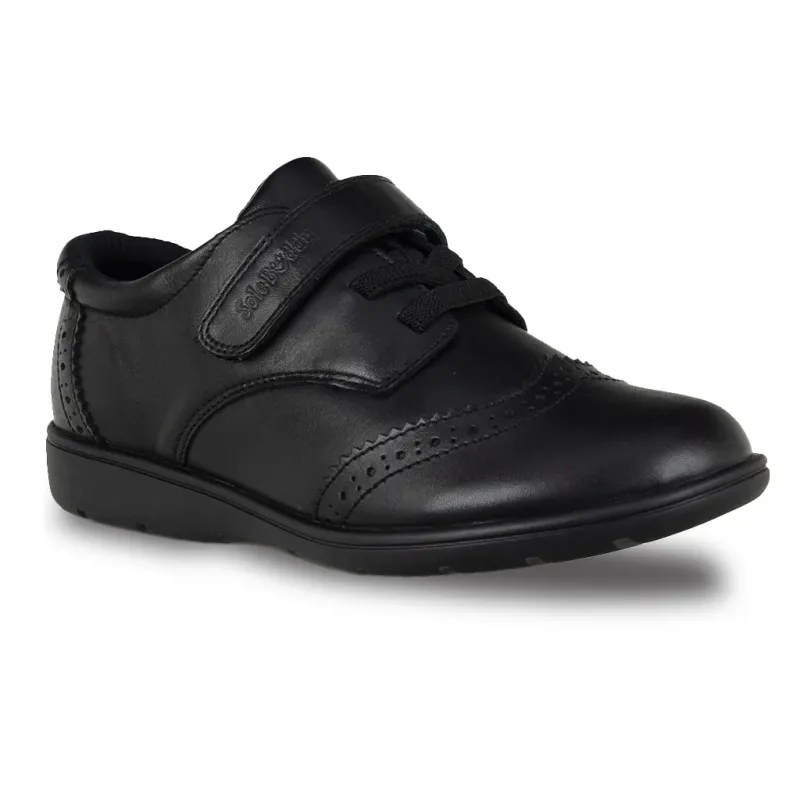 Carina Black Leather Lace Up &amp; Touch Tape Shoes