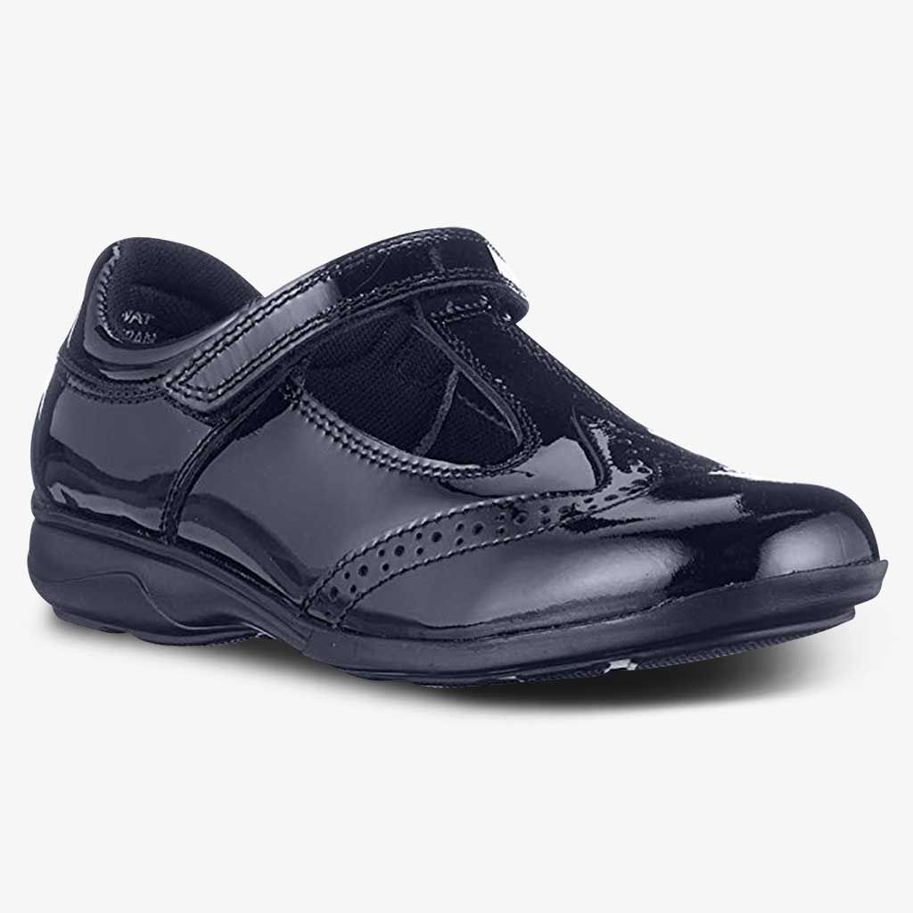 Janine Black Patent T Bar Brogue Shoes
