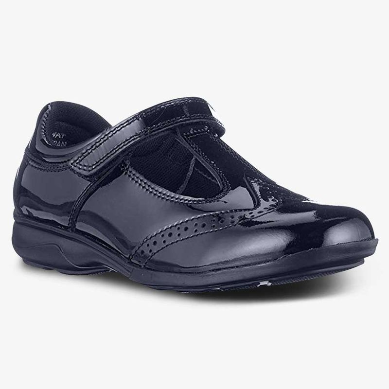 Janine Black Patent T Bar Brogue Shoes
