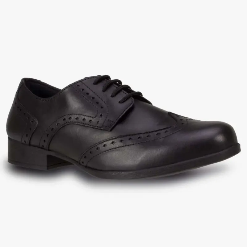 Meghan Black Leather Brogue Wide Fit Shoes