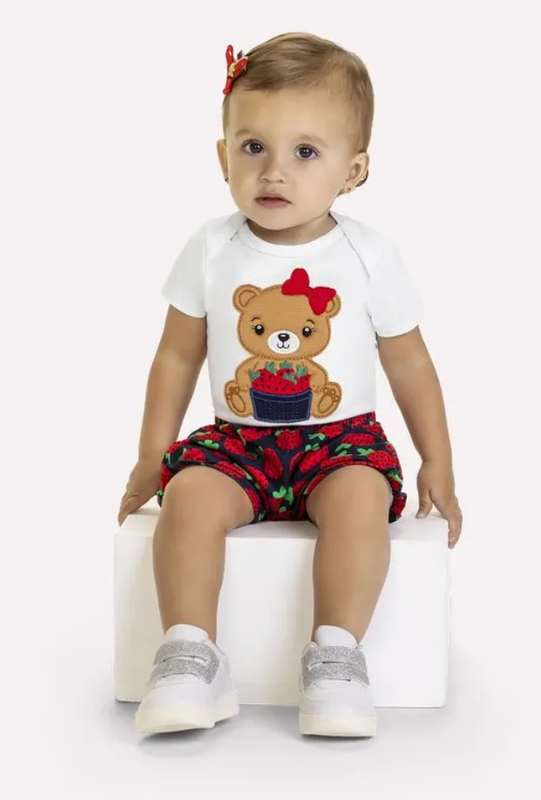 Applique Teddy Berries Bodysuit &amp; Shorts 1000633 - White
