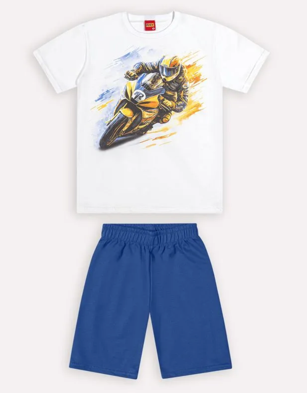Motorbike Racer  T-Shirt &amp; Shorts Set 1000619 - White/Blue