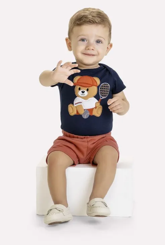 Teddy Tennis Applique Bodysuit &amp; Shorts Set 1000640 - Navy/Rust