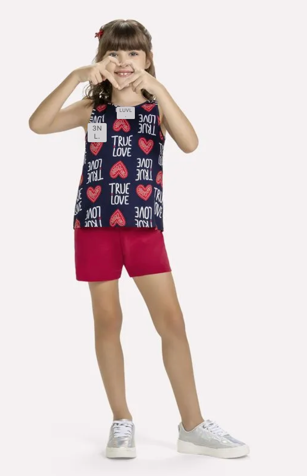 True Love Vest Top &amp; Shorts Set 1000561 - Navy/Red