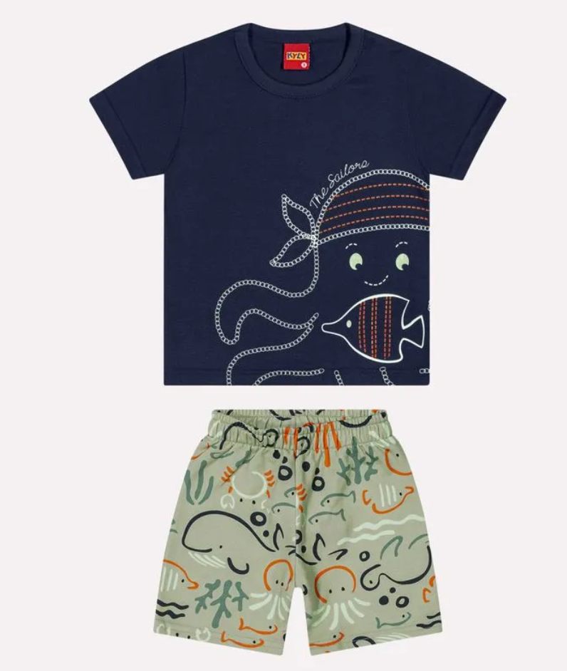 The Sailors T-Shirt &amp; Shorts Set 1000583 - Navy/Aqua