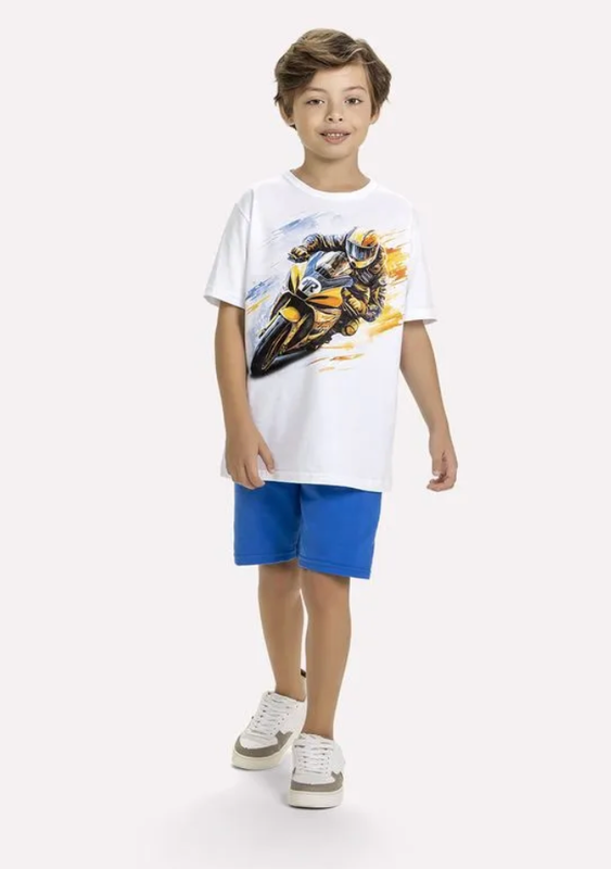 Motorbike Racer  T-Shirt &amp; Shorts Set 1000619 - White/Blue