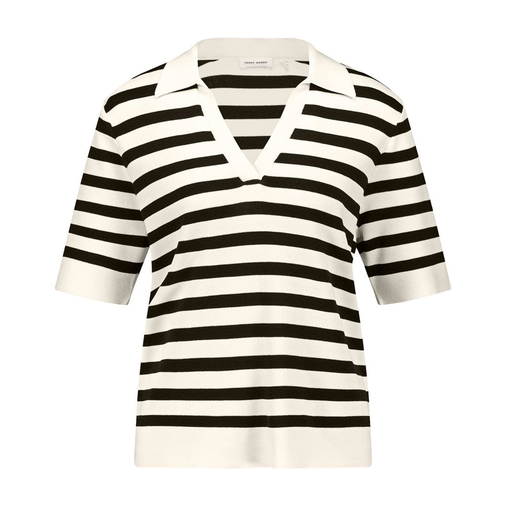 Black &amp; Brights Collared V Neck Jumper - Offwhite/Black