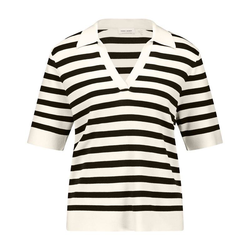 Black &amp; Brights Collared V Neck Jumper - Offwhite/Black