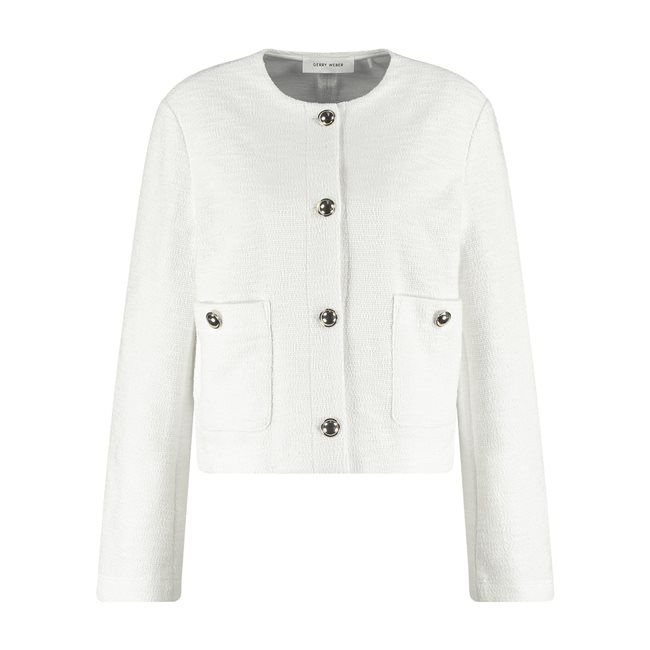 Black &amp; Brights Collarless Button Thru Jacket - Offwhite