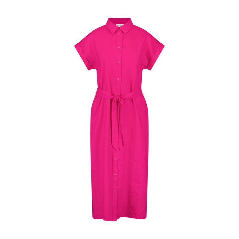 Black &amp; Brights Woven Shirt Style Dress - Magenta