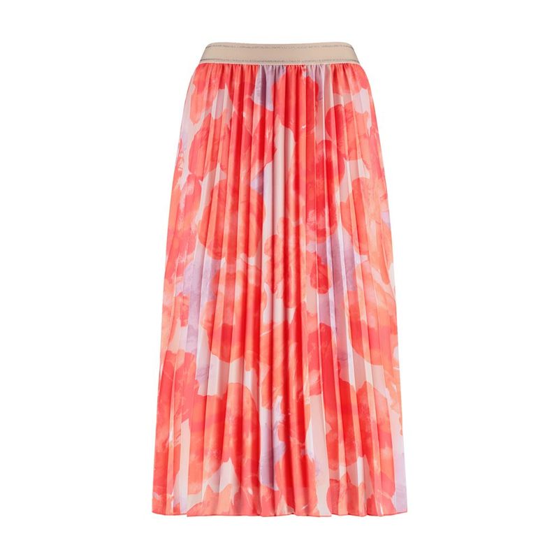 Lemon Soul Long Pleated Skirt - Hazy Orange/Lavender AOP