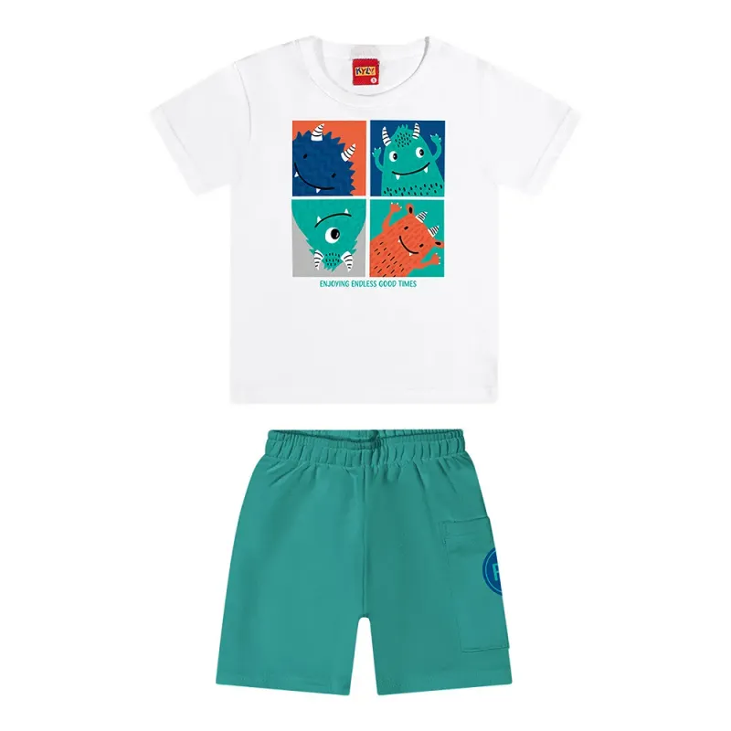 Monsters T-Shirt &amp; Shorts Set 1000585 - White/Jade