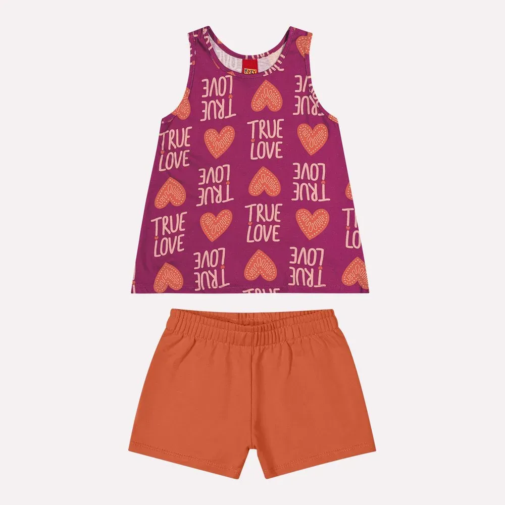 True Love Vest Top &amp; Shorts Set 1000561 Pink/Orange