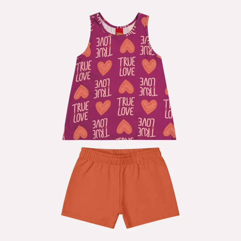 True Love Vest Top &amp; Shorts Set 1000561 Pink/Orange
