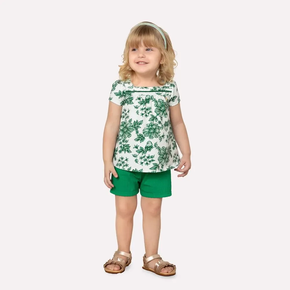 Floral Tee Top &amp; Shorts Set 2000537 - Offwhite/Green