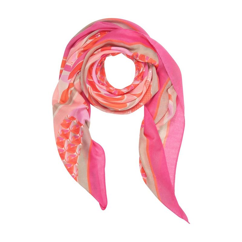 Graphic Print Sequined Scarf 3445 - Coral