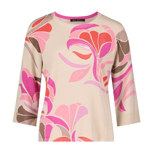 Multi Print Sequined Jumper 5256 - Taupe/Coral