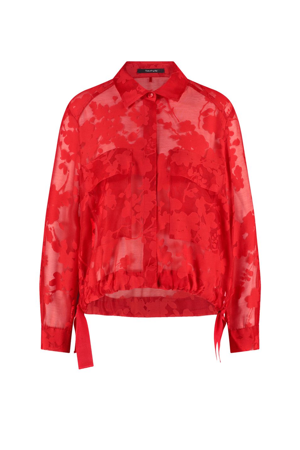 Woman In Red Sheer Blouson Jacket - Aperol