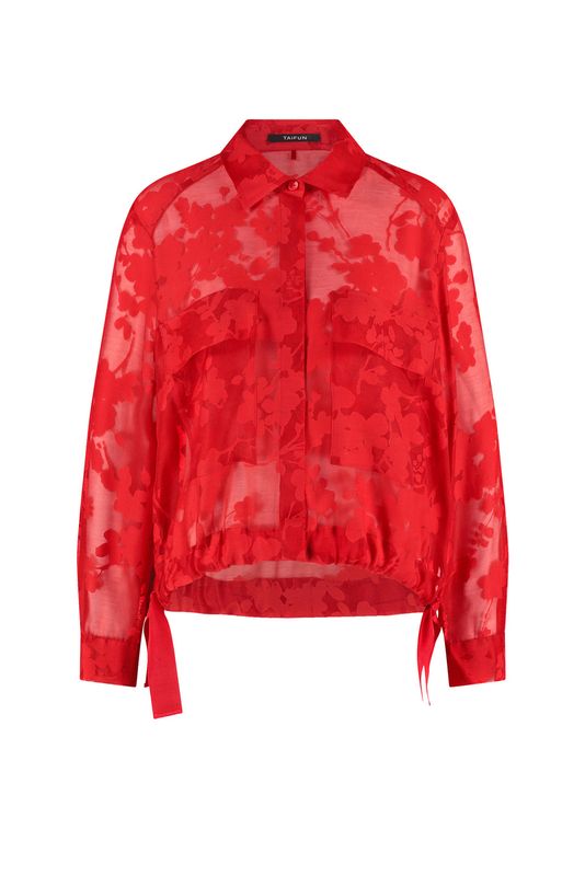 Woman In Red Sheer Blouson Jacket - Aperol
