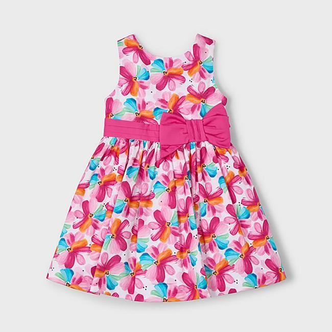 Girls Print Dress with Bow 3917 - Magenta