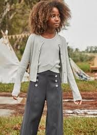Girl Button Detail Wide Leg Trousers 6534 - Coal
