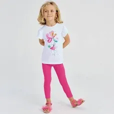 Girl Leggings &amp; Flower Top Set 3705 - Magenta
