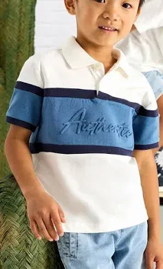 Boy Block Colour Polo Shirt 3103 - Cream/Regatta