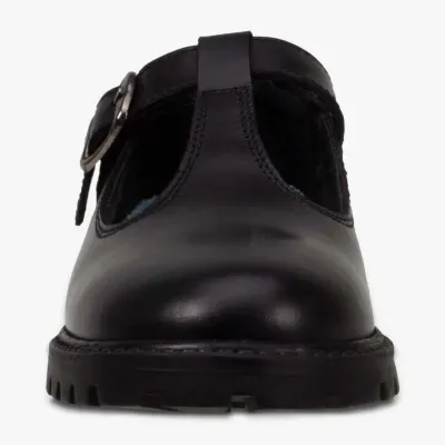 Connie Black Leather Classic Buckle T Bar Shoes