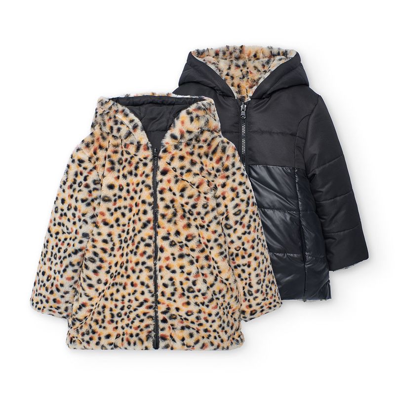 Girl&#39;s Reversible Coat in Black/Leopard - 722348