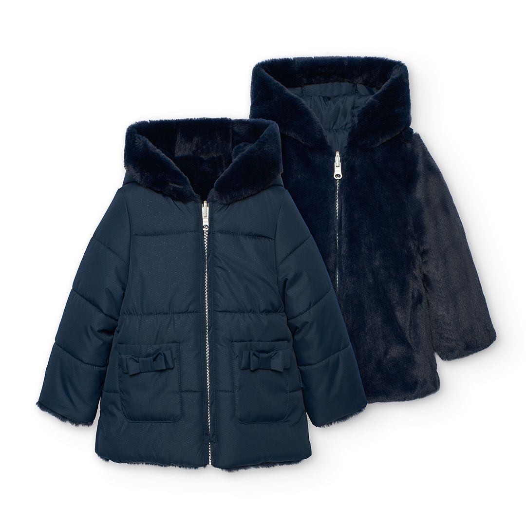 Girl&#39;s Reversible Coat in Navy - 702278