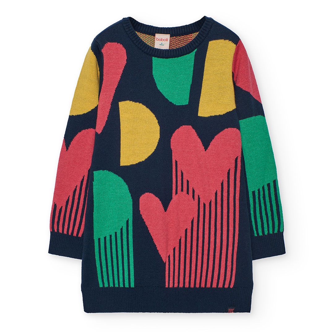Girl&#39;s Knitted Dress in Navy/Brights - 412096