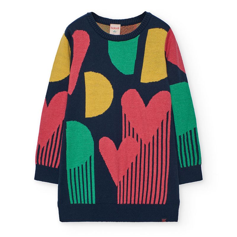 Girl&#39;s Knitted Dress in Navy/Brights - 412096