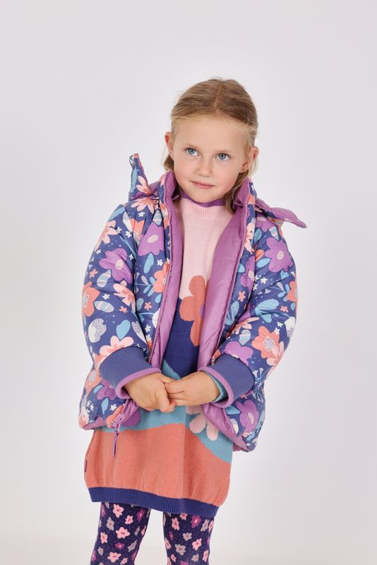 Girl&#39;s Reversible Flower Coat in Purple - 222185