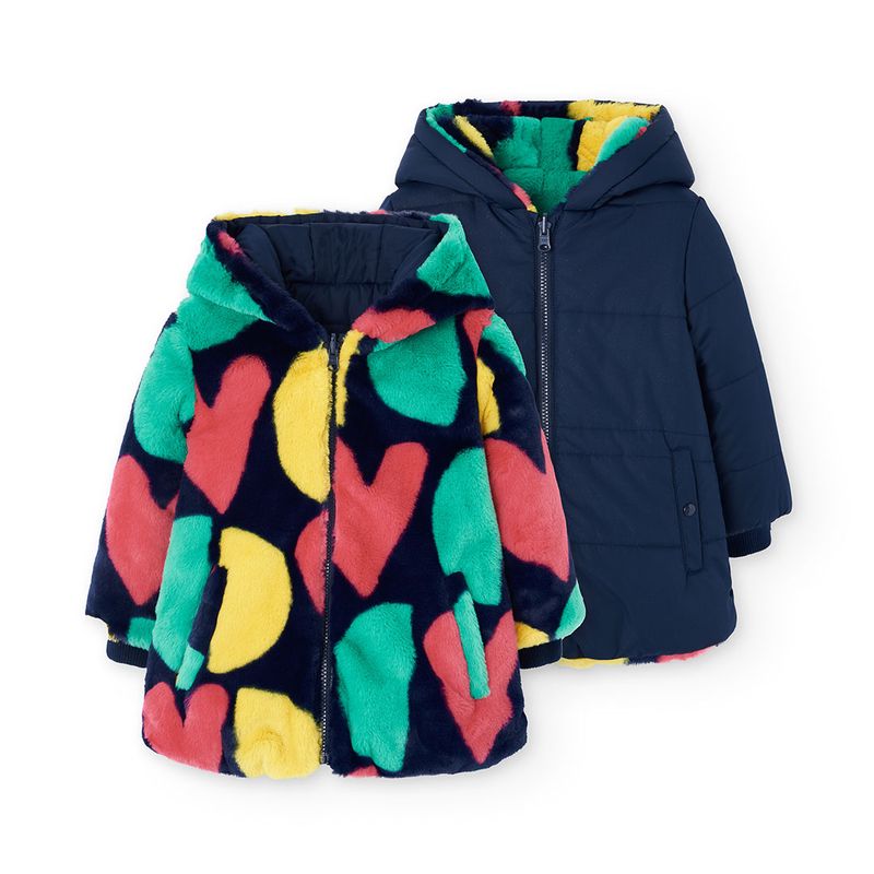 Girl&#39;s Reversible Coat in Navy Brights - 412164