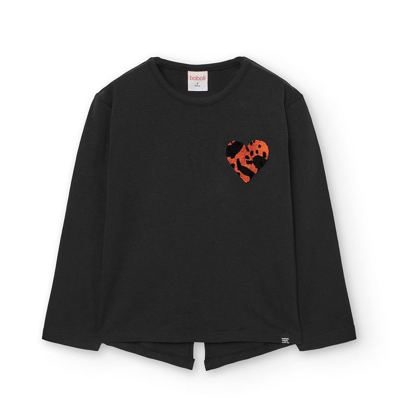 Girl&#39;s Texture Heart Top in Black - 422132
