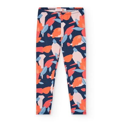 Girl&#39;s Elastic Knit Floral Leggings in Blue - 432144