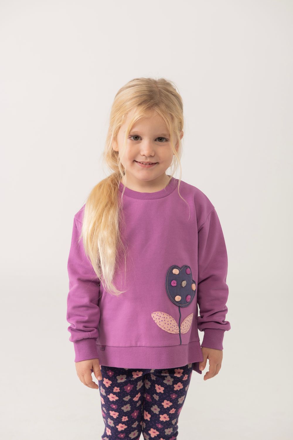 Girl&#39;s Flower Sweatshirt in Purple - 222129