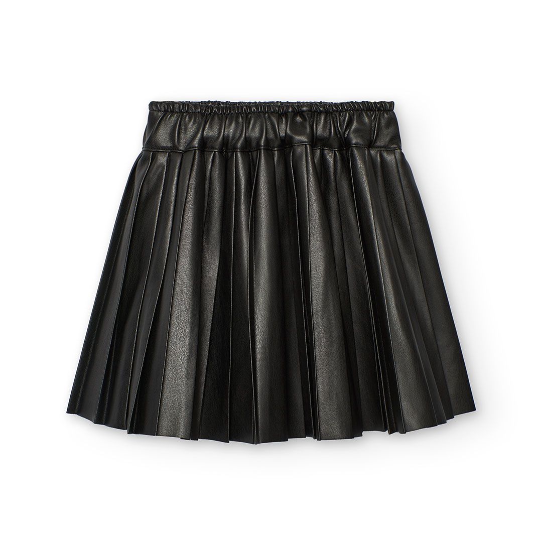 Girl&#39;s Leather Look Pleated Skirt in Black - 722180