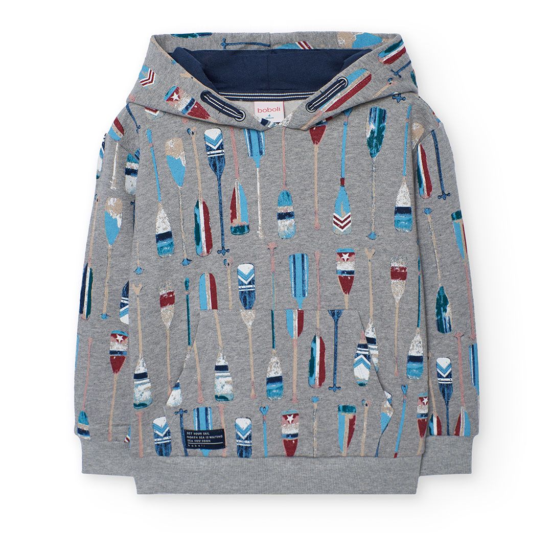 Boy&#39;s Oars Print Hoodie in Grey - 502142