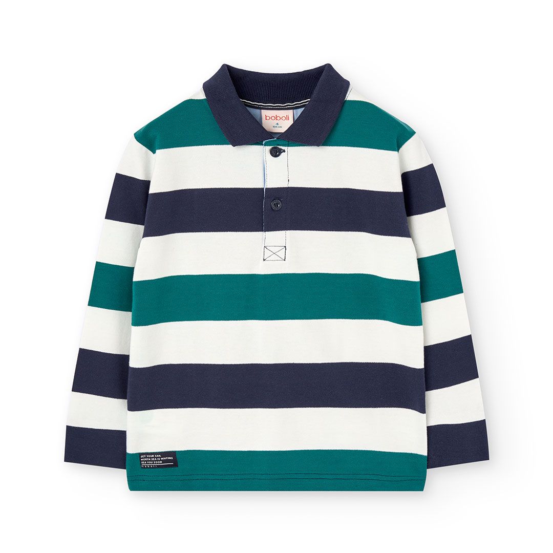 Boy&#39;s Free Spirit Rugby Top in Green/Navy - 502007