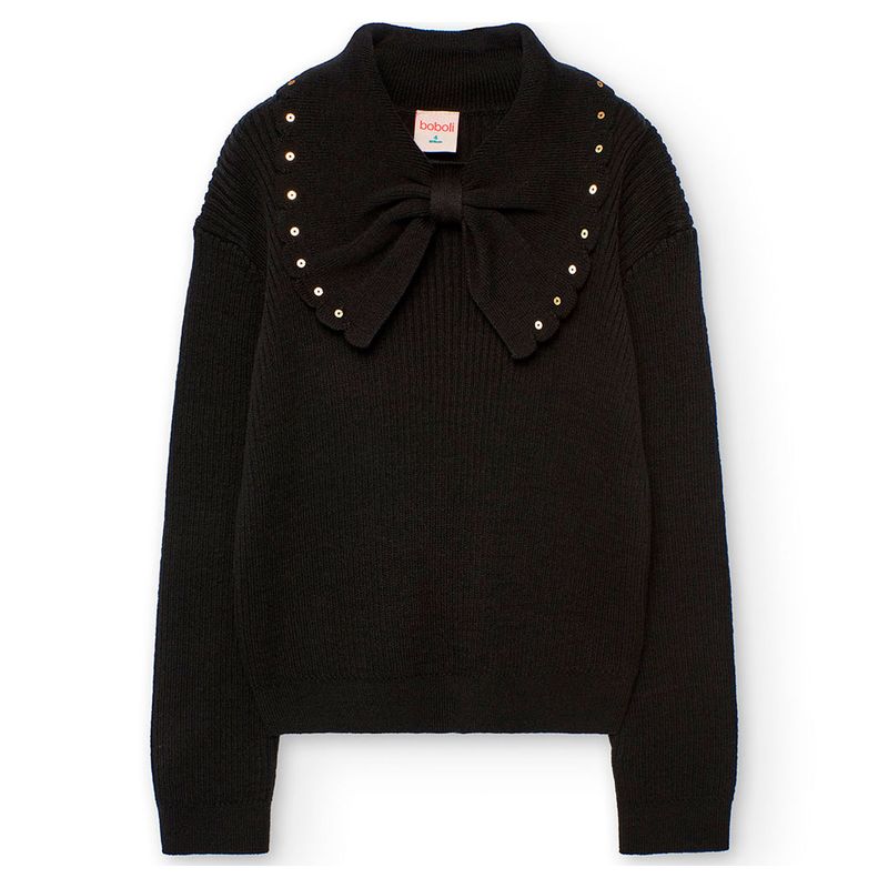 Girl&#39;s Bow Neck Jumper in Black - 722191