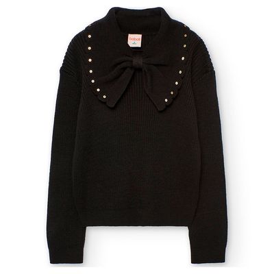 Girl's Bow Neck Jumper in Black - 722191