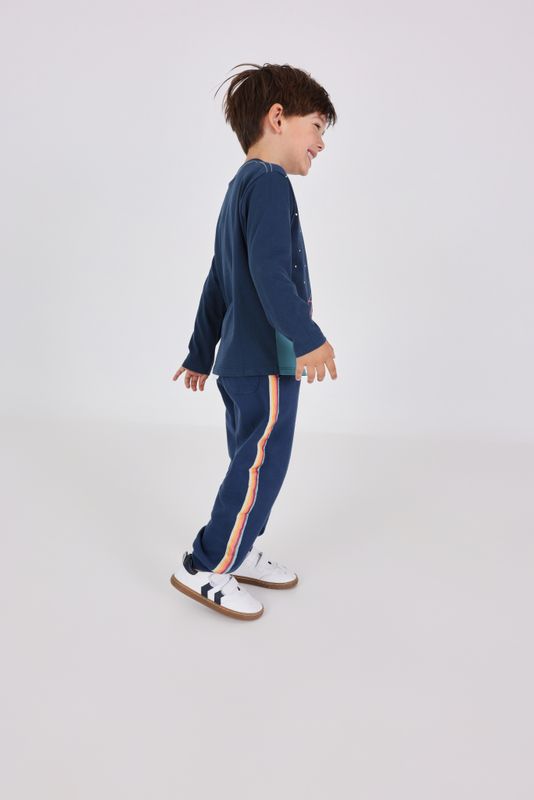 Boy&#39;s Navy Blue Fleece Joggers with Stripes - 342122