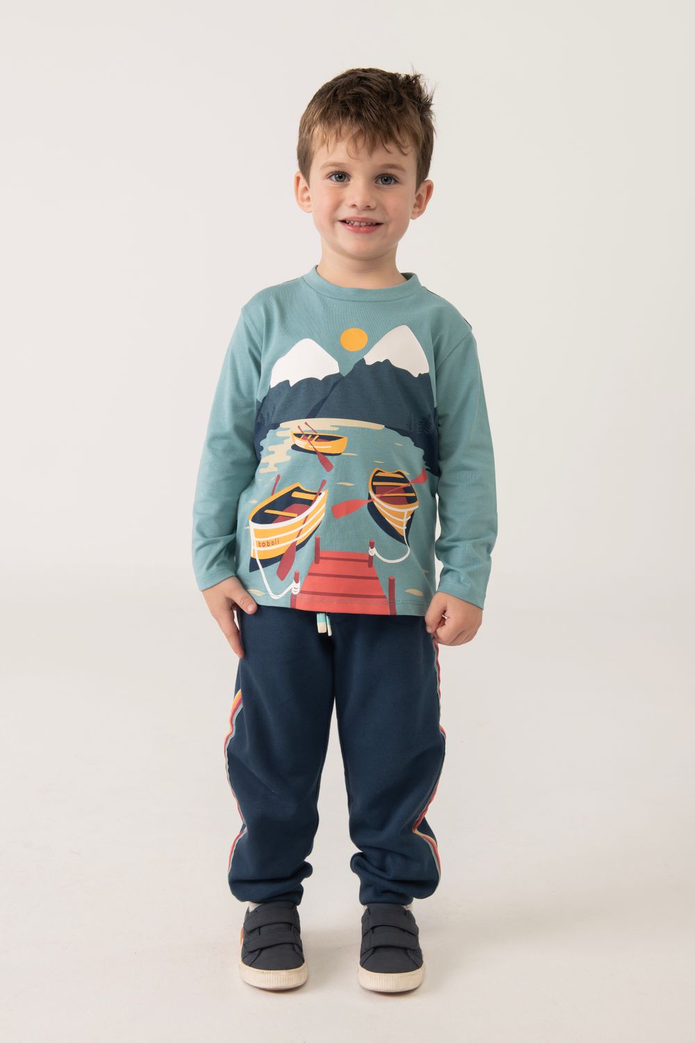Boy&#39;s Turquoise Green Printed LS T-shirt - 342111